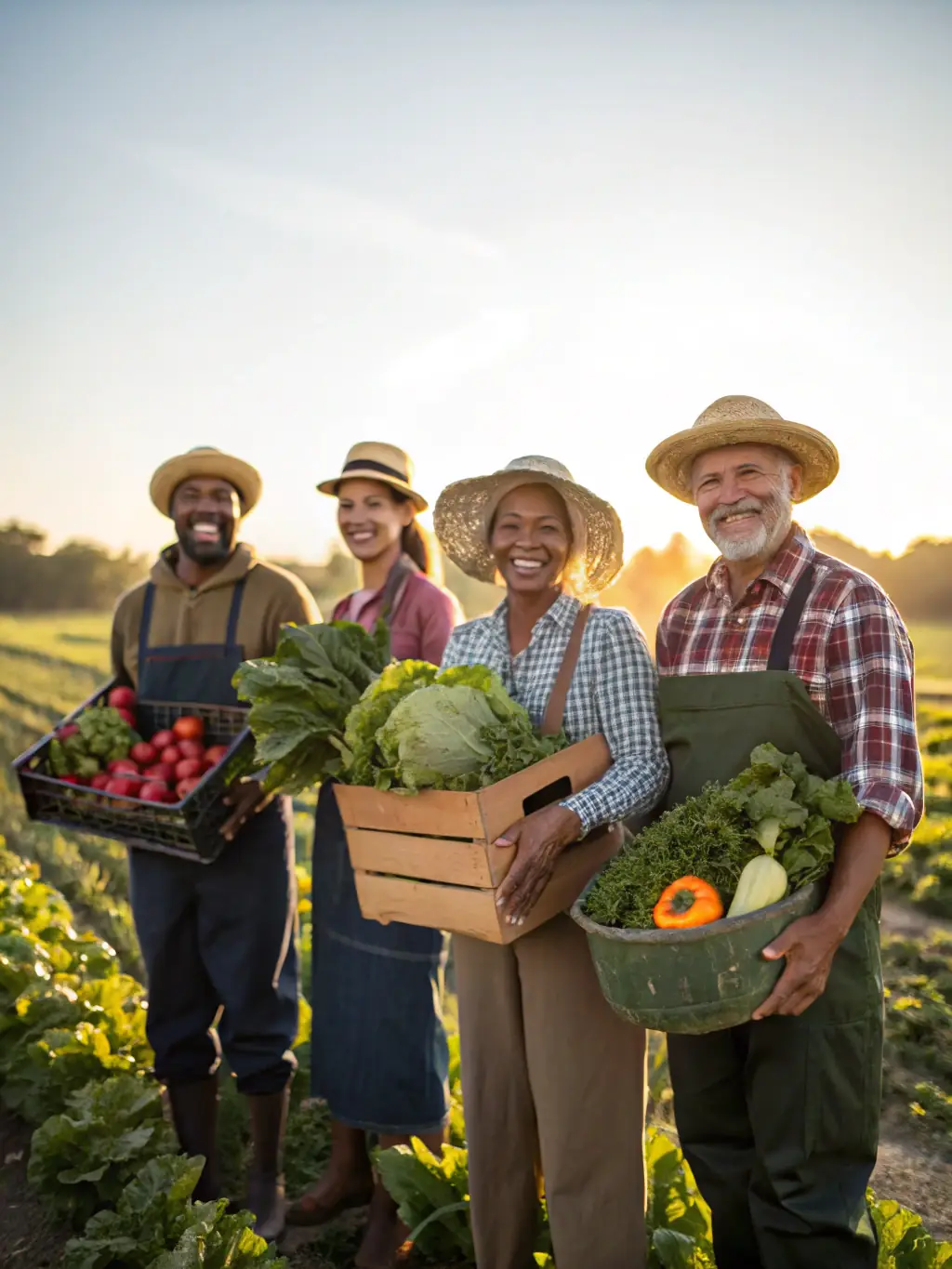 A group of pineapple farmers smiling and holding pineapples with the Ananas Bo Kay label, symbolizing community support and collaboration.